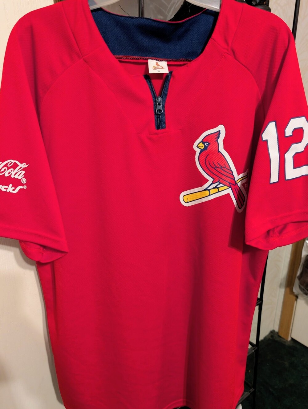 St. Louis Cardinals Red Baseball Jersey Top With #12 Coca Cola Logo Size XL